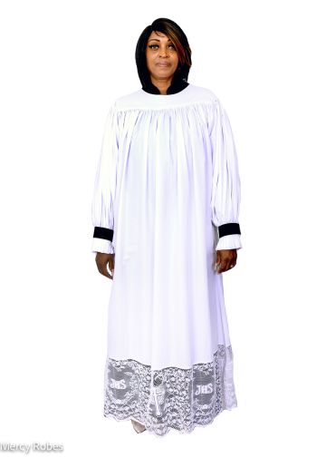 Womens White Rochet With Ihs Lace Black Cuff Bands