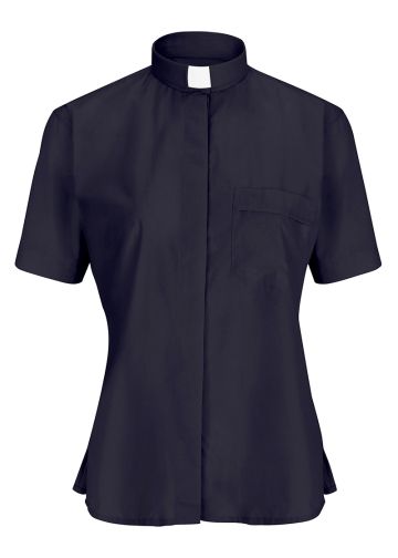 Womens Short Sleeves Tab Collar Clergy Shirt (Navy Blue)
