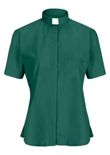 Womens Short Sleeves Tab Collar Clergy Shirt (Dark Green)
