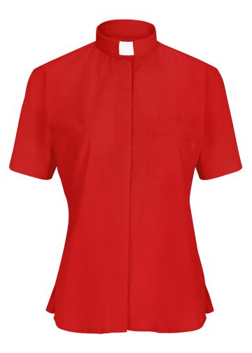 Womens Short Sleeves Tab Collar Clergy Shirt (Red)
