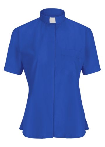 Womens Short Sleeves Tab Collar Clergy Shirt (Royal Blue)