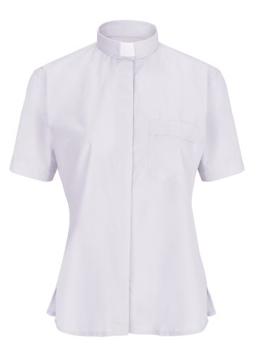 Womens Short Sleeves Tab Collar Clergy Shirt (White)