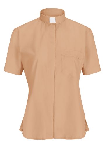 Women Short Sleeves Tab Collar Clergy Shirt (Beige)
