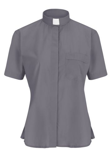 Womens Short Sleeves Tab Collar Clergy Shirt (Dark Gray)