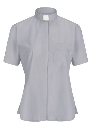 Womens Short Sleeves Tab Collar Clergy Shirt (Light Gray)