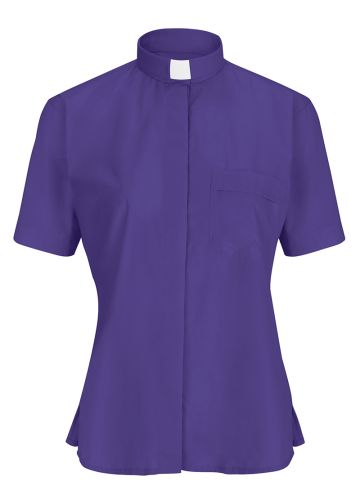 Womens Short Sleeves Tab Collar Clergy Shirt (Roman Purple)