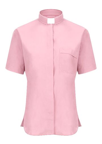 Womens Short Sleeves Tab Collar Clergy Shirt (Light Pink)
