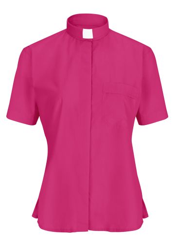 Womens Short Sleeves Tab Collar Clergy Shirt (Fuchsia)