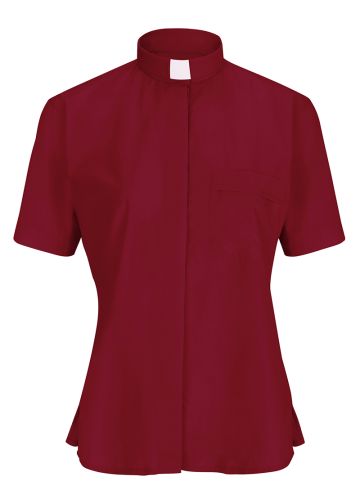 Womens Short Sleeves Tab Collar Clergy Shirt (Burgundy)