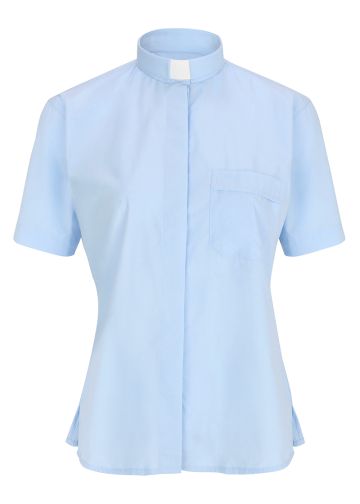 Womens Short Sleeves Tab Collar Clergy Shirt (Light Blue)