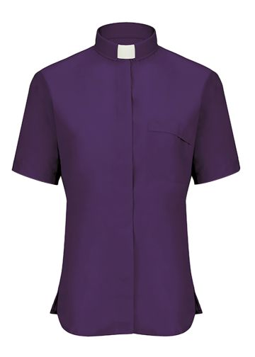 Womens Short Sleeves Tab Collar Clergy Shirt (Blue-Purple)