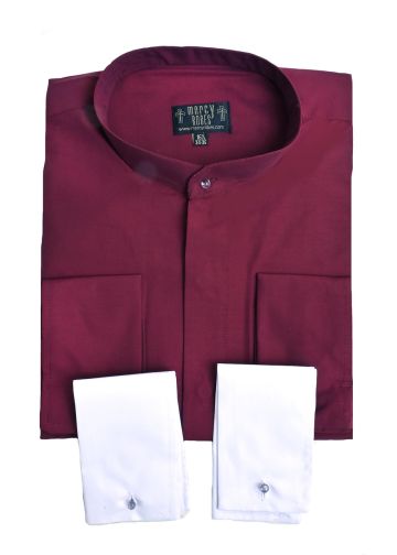 Mens Long Sleeve Roman Pontiff Full Collar Shirt (Burgundy)