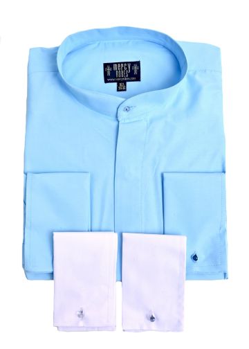 Mens Long Sleeve Roman Pontiff Full Collar Clergy Shirt (Light Blue)