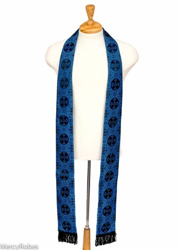 Clergy Long Stole Liturgical Style Rvs009 (Royal Blue-Black LT)