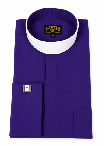 Mens Long Sleeve French Cuff Roman Collar Shirt (Roman Purple)