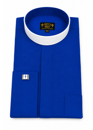 Mens Long Sleeve French Cuff Roman Collar Shirt (Royal Blue)