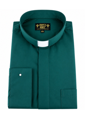 Mens Long Sleeve French Cuff Tab Collar Clergy Shirt (Dark Green)