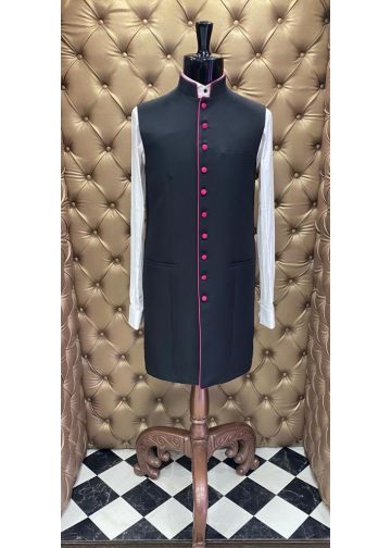 Mens 3/4 Clergy Vest (Black/Fuchsia)