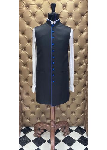 Mens 3/4 Clergy Vest (Black/Royal)