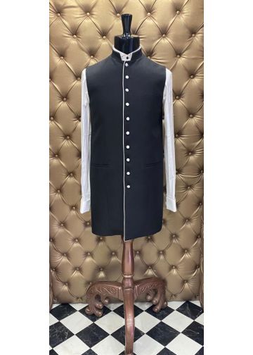 Mens 3/4 Clergy Vest (Black/White)