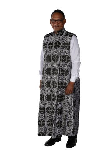 Mens 33 Button Sleeveless Cassock Robe Style 082945 (Black/Silver Lt)
