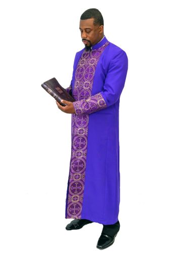 Mens Bishop Clergy Cassock Robe Style MR202602 (Roman Purple/Gold Lt)