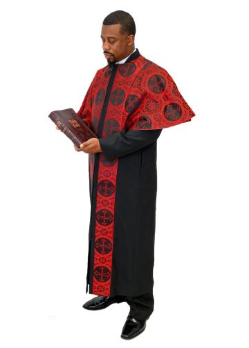 Mens Cassock Robe with Shoulder Cape Style 76009 (Black/Red-Black Lt)