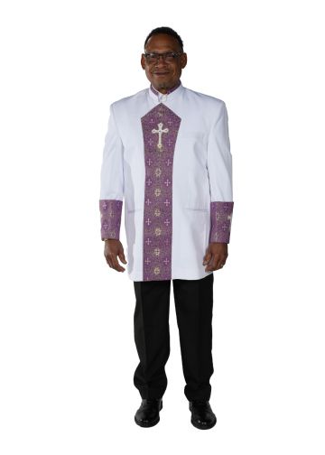 Mens Clergy Jacket Style Twill CJ202506 (White/Purple-Gold Lt)