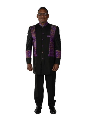  Mens Clergy Jacket & Pants Style CJ094 (Black/Purple-Gold Lt)
