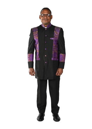  Mens Clergy Jacket & Pants Style CJ094 (Black/Purple-Gold Lt)