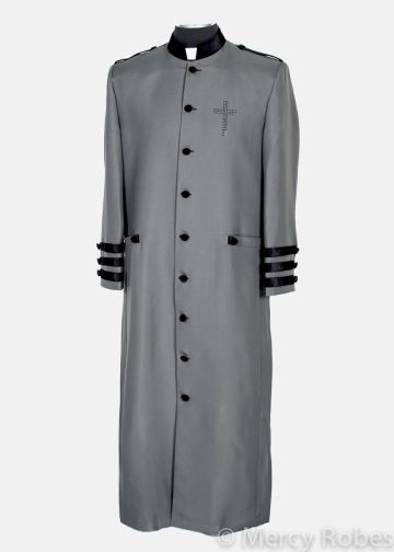 Mens Clergy Cassock Robe Style (Baf138 Grey/Black)