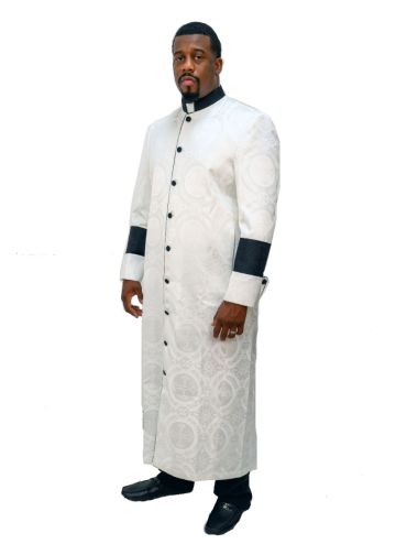 Mens Clergy Cassock Robe Style EXH192 (White/Black Lt)