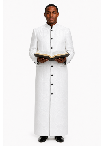 Mens Clergy Robe Style MR202608 (White Lt/Black)