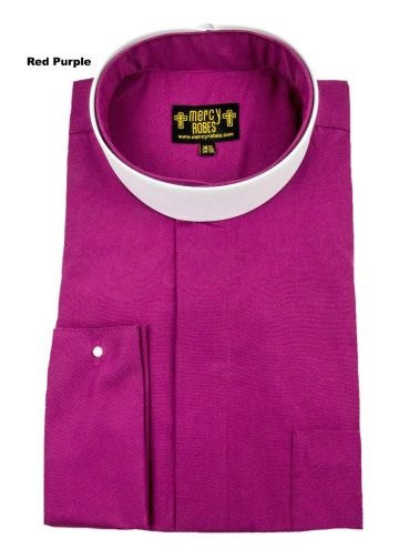 Mens Long Sleeve French Cuff Full Collar Clerical Shirt With Soft Collar (Red Purple)