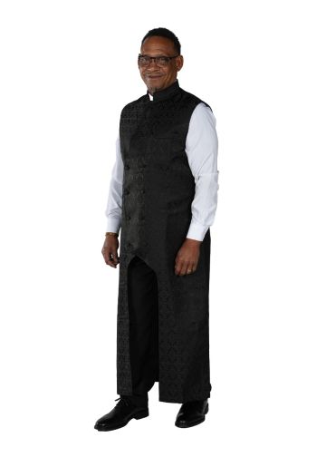Mens Full-Length Double-Breasted Chimere Apron (Black Liturgical Brocade)