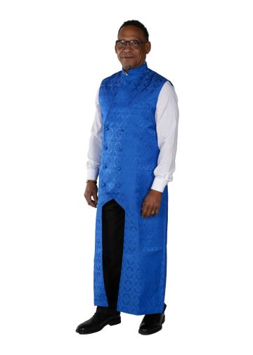 Mens Full-Length Double-Breasted Chimere Apron (Royal Blue Liturgical Brocade)