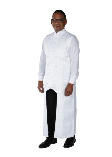 Mens Full-Length Double-Breasted Chimere Apron (White Liturgical Brocade)