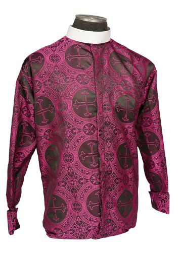 Mens Long Sleeves French Cuff Roman Collar Clergy Shirt (Fuchsia/Black Lt)