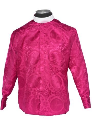 Mens Long Sleeves French Cuff Roman Collar Clergy Shirt (Fuchsia Lt)