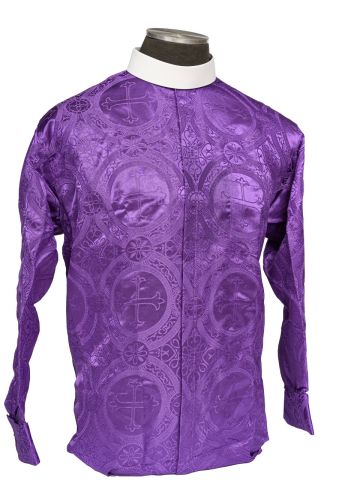 Mens Long Sleeves French Cuff Roman Collar Clergy Shirt (Purple Lt)