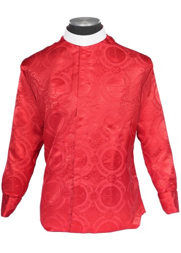 Mens Long Sleeves French Cuff Roman Collar Clergy Shirt (Red Lt)