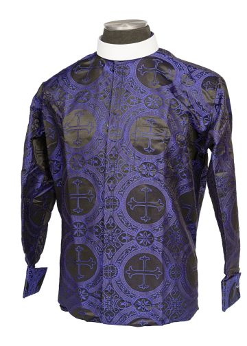 Mens Long Sleeves French Cuff Roman Collar Clergy Shirt (Royal/Black Lt)