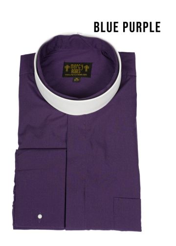 Mens Long Sleeve French Cuff Roman Pontiff Full Collar Shirt (Blue Purple) 