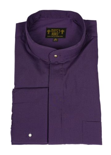 Mens Long Sleeve French Cuff Roman Pontiff Full Collar Shirt (Blue Purple) 