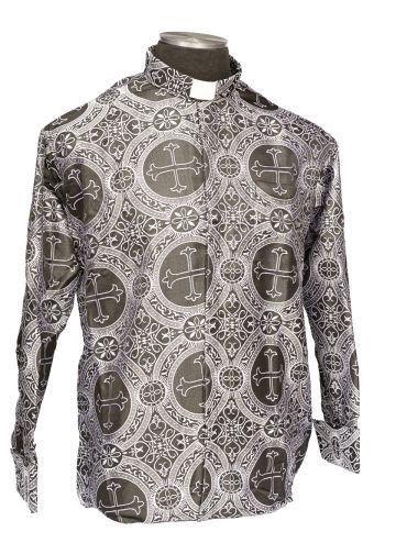 Mens Long Sleeves French Cuff Tab Collar Clergy Shirt (Black/White Lt)