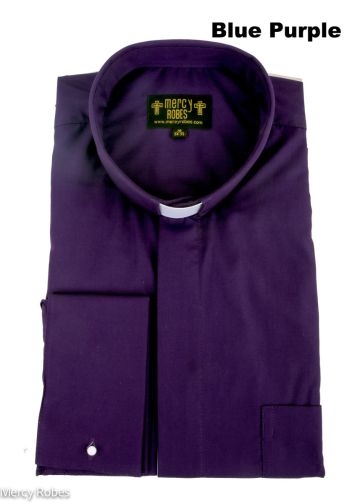 Mens Long Sleeve French Cuff Tab Collar Clergy Shirt (Blue Purple)