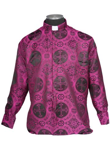 Mens Long Sleeves French Cuff Tab Collar Clergy Shirt (Fuchsia/Black Lt)