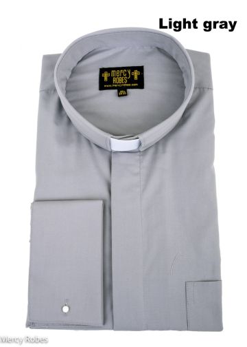 Mens Long Sleeve French Cuff Tab Collar Clergy Shirt (Light Grey)