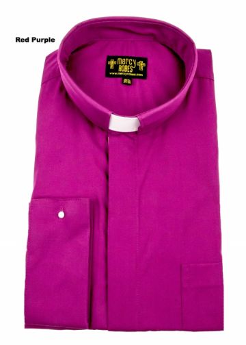 Mens Long Sleeves French Cuff Tab Collar Clergy Shirt (Red Purple)