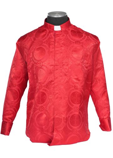 Mens Long Sleeves French Cuff Tab Collar Clergy Shirt (Red Lt)